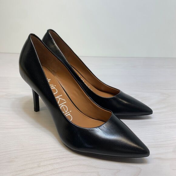 Calvin Klein Black Gayle Leather Pointed Toe Pumps Heels Womens Size 8.5 M - Picture 1 of 10